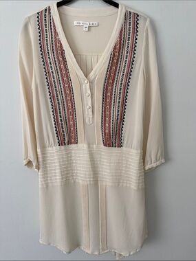 Veronica Beard Cream Dress with Navy & Rust Embroidery